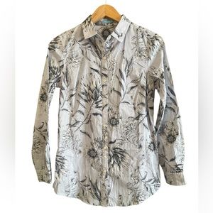 J. MCLAUGHLIN Lois Blouse Floral Button Down Long Sleeve Purple Black Shirt Sz S